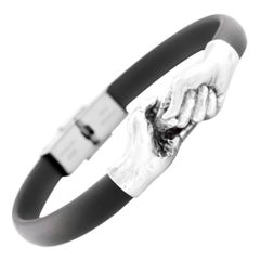 Give & Receive Silver Bracelet with Black Rubber Strap by Lorenzo Quinn