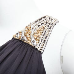 GIVENCHY 100% silk black leather pearl embellished one shoulder dress FR38 M