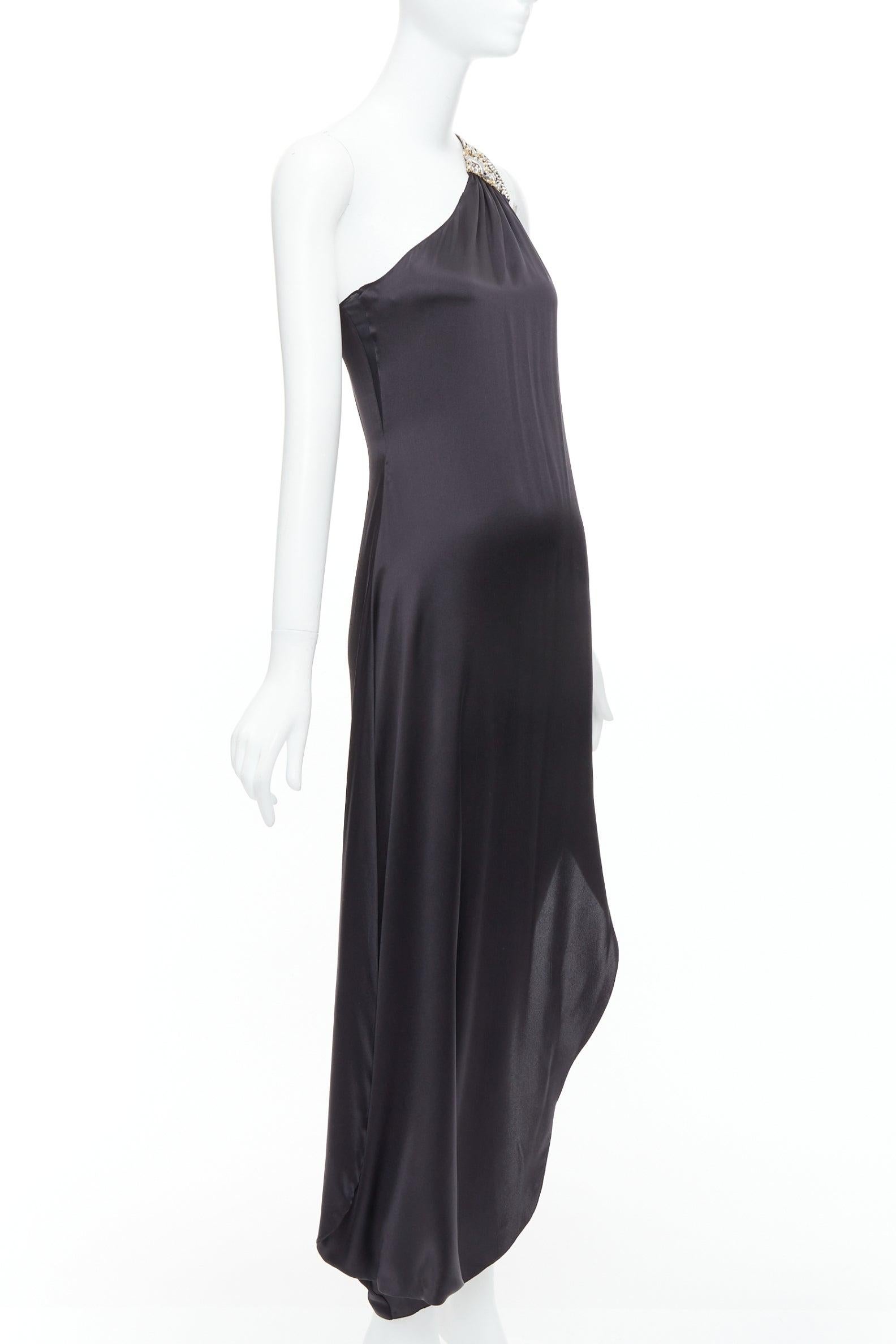 Black GIVENCHY 100% silk black leather pearl embellished one shoulder dress FR38 M For Sale