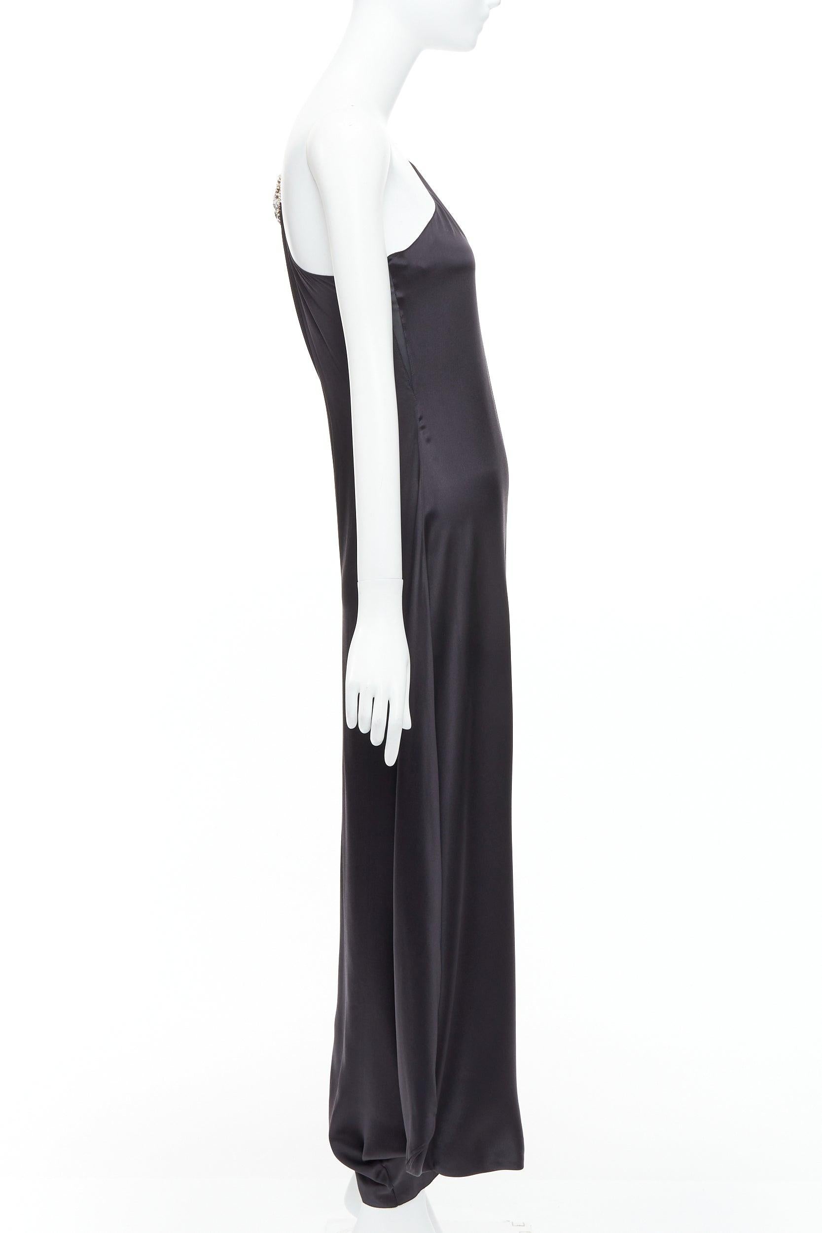 GIVENCHY 100% silk black leather pearl embellished one shoulder dress FR38 M In Good Condition For Sale In Hong Kong, NT