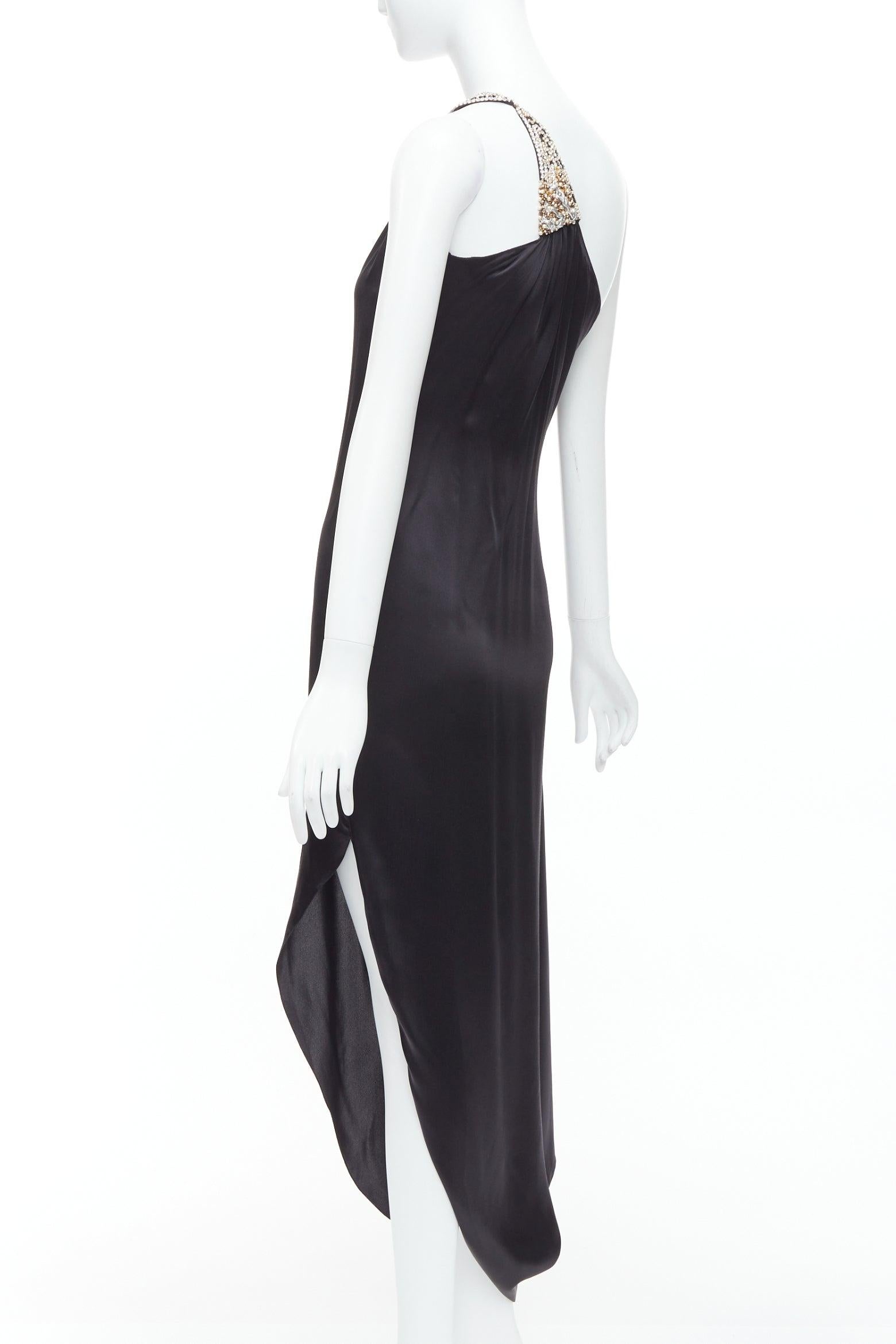 GIVENCHY 100% silk black leather pearl embellished one shoulder dress FR38 M For Sale 1