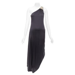 GIVENCHY 100% Seide Schwarzes, perlenbesetztes, perlenbesetztes One-Shoulder-Kleid aus Leder FR38 M