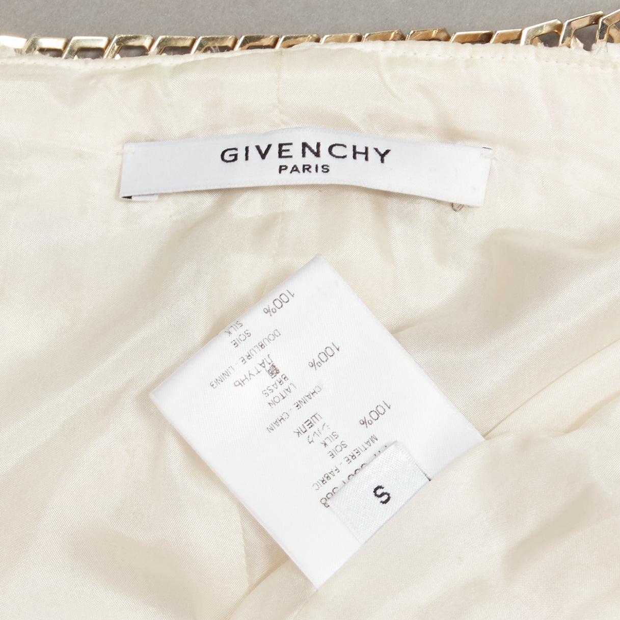 GIVENCHY 100% silk cream applique ruffle gold brass chain cropped jacket S For Sale 4