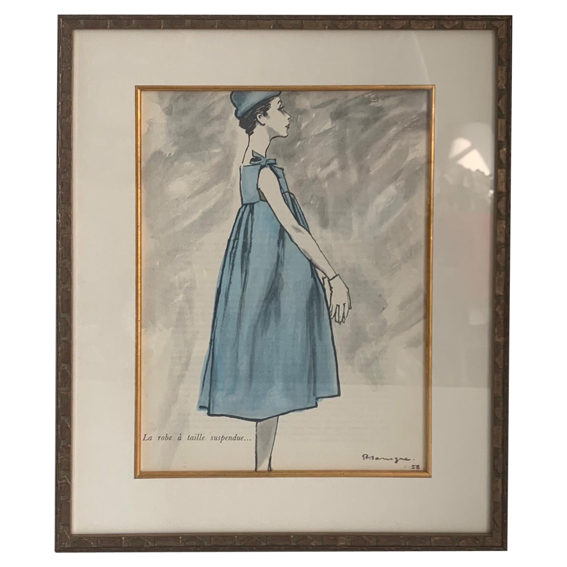Givenchy 1958 Fashion Illustration by Pierre Mourgue Framed