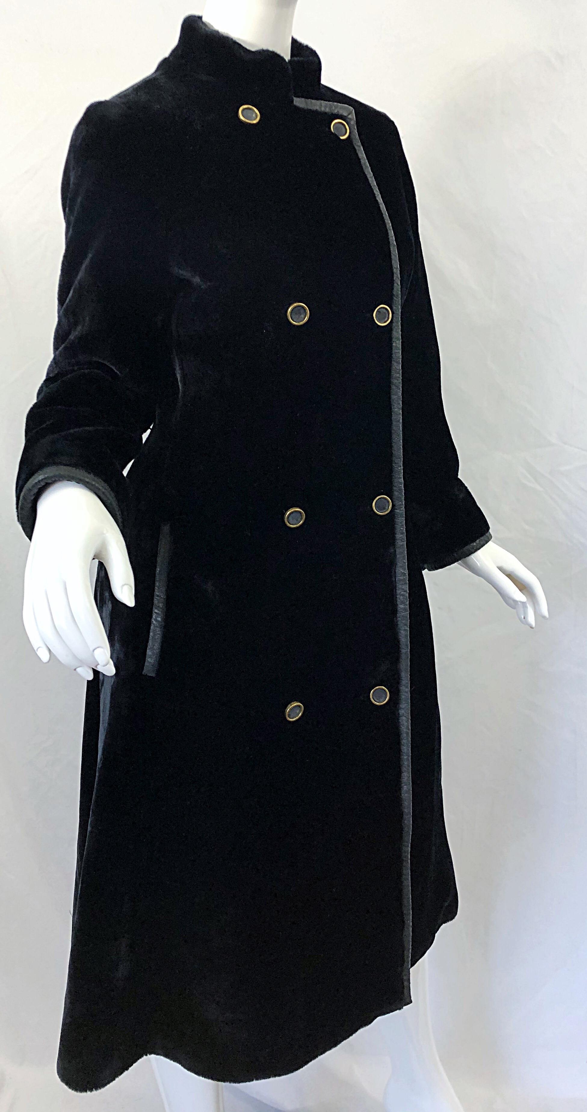 Givenchy 1960s Faux Fur Black Double Breasted Vintage 60s Swing Jacket Coat 3