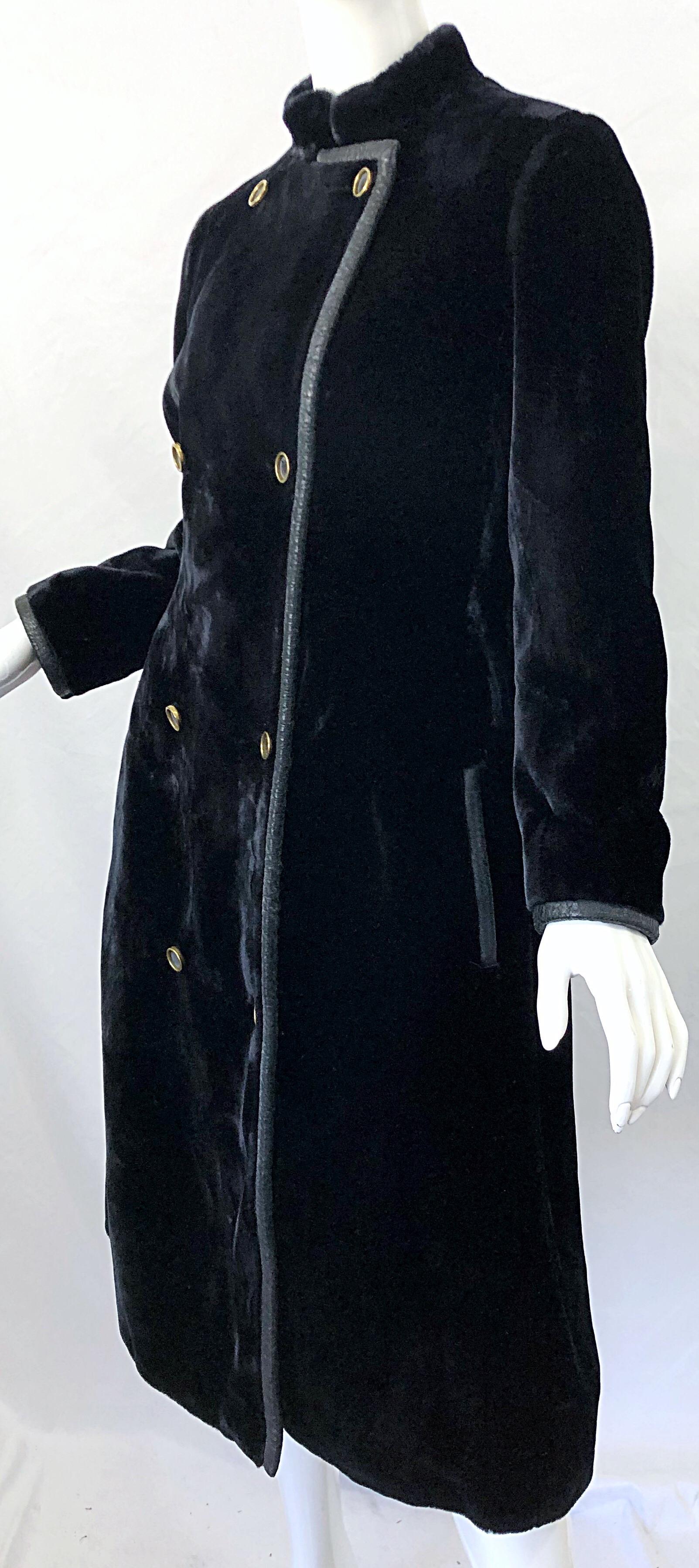 Givenchy 1960s Faux Fur Black Double Breasted Vintage 60s Swing Jacket Coat 8