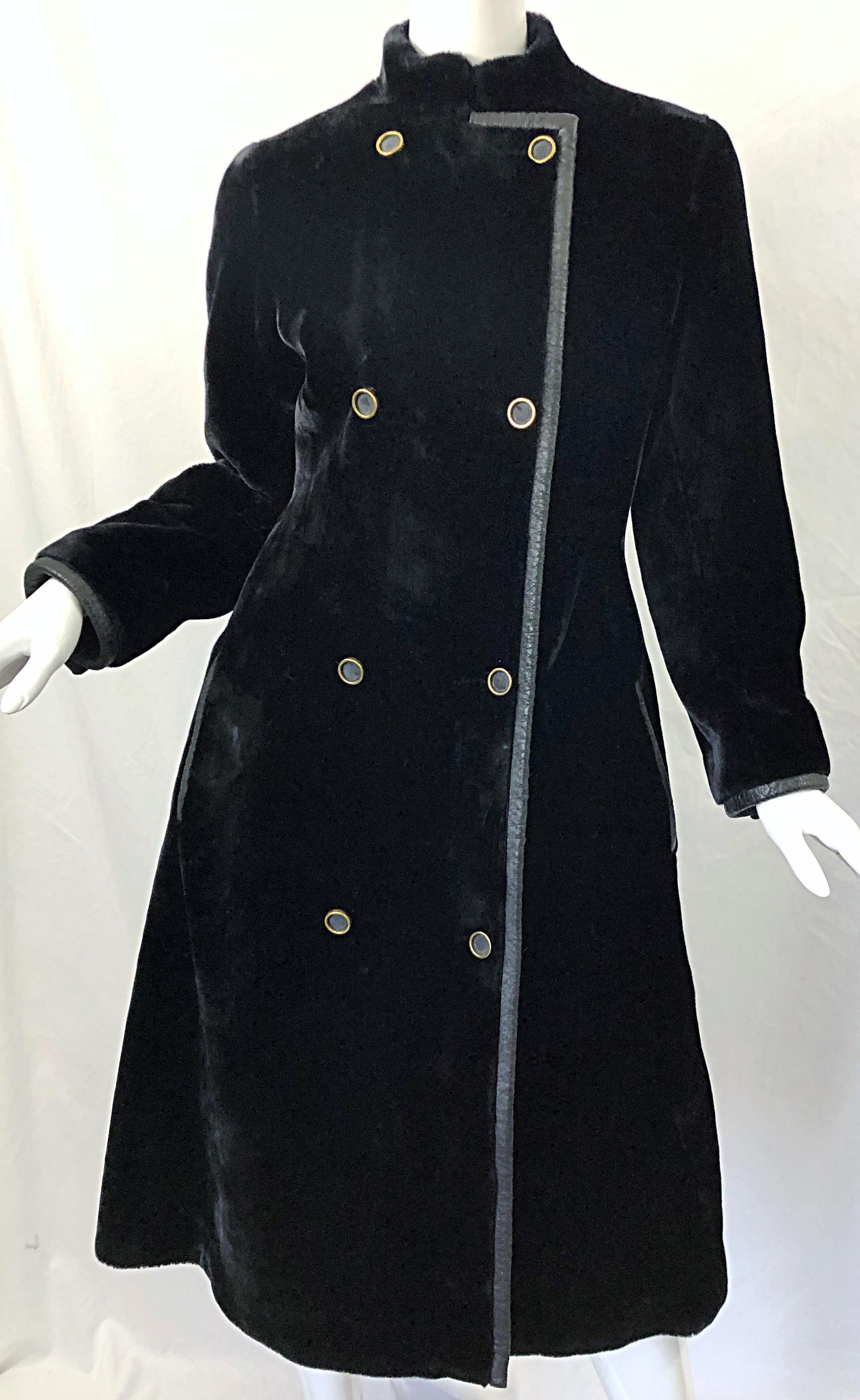 Givenchy 1960s Faux Fur Black Double Breasted Vintage 60s Swing Jacket Coat 9