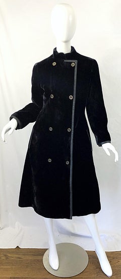 Givenchy 1960s Faux Fur Black Double Breasted Vintage 60s Swing Jacket Coat