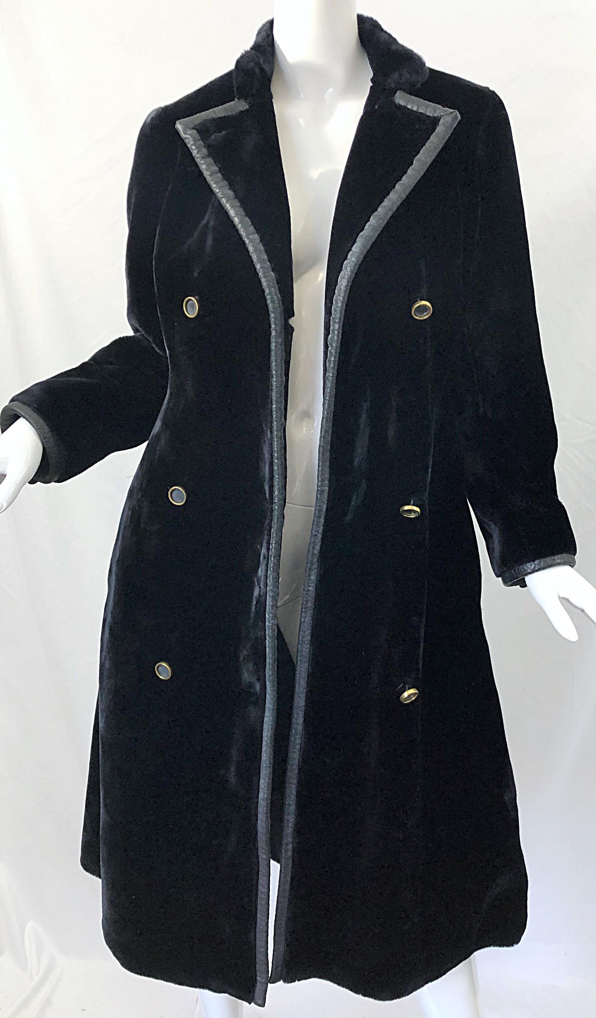 Givenchy 1960s Faux Fur Black Double Breasted Vintage 60s Swing Jacket Coat In Good Condition In San Diego, CA