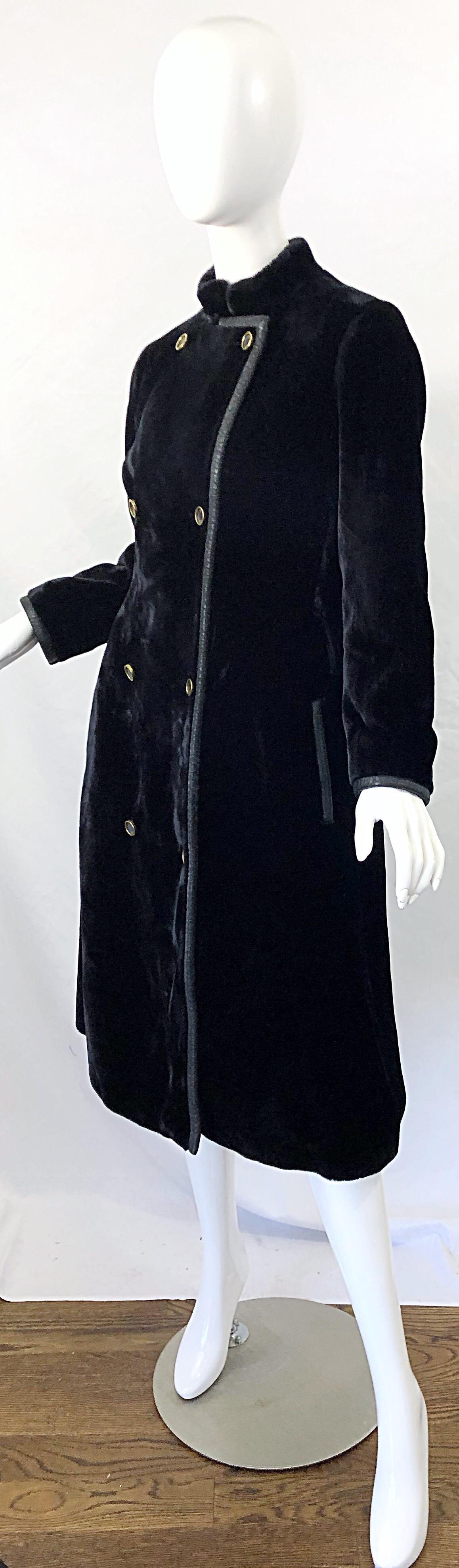 Givenchy 1960s Faux Fur Black Double Breasted Vintage 60s Swing Jacket Coat 1