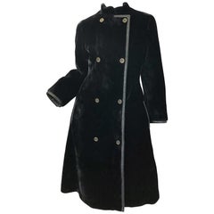 Givenchy 1960s Faux Fur Black Double Breasted Retro 60s Swing Jacket Coat