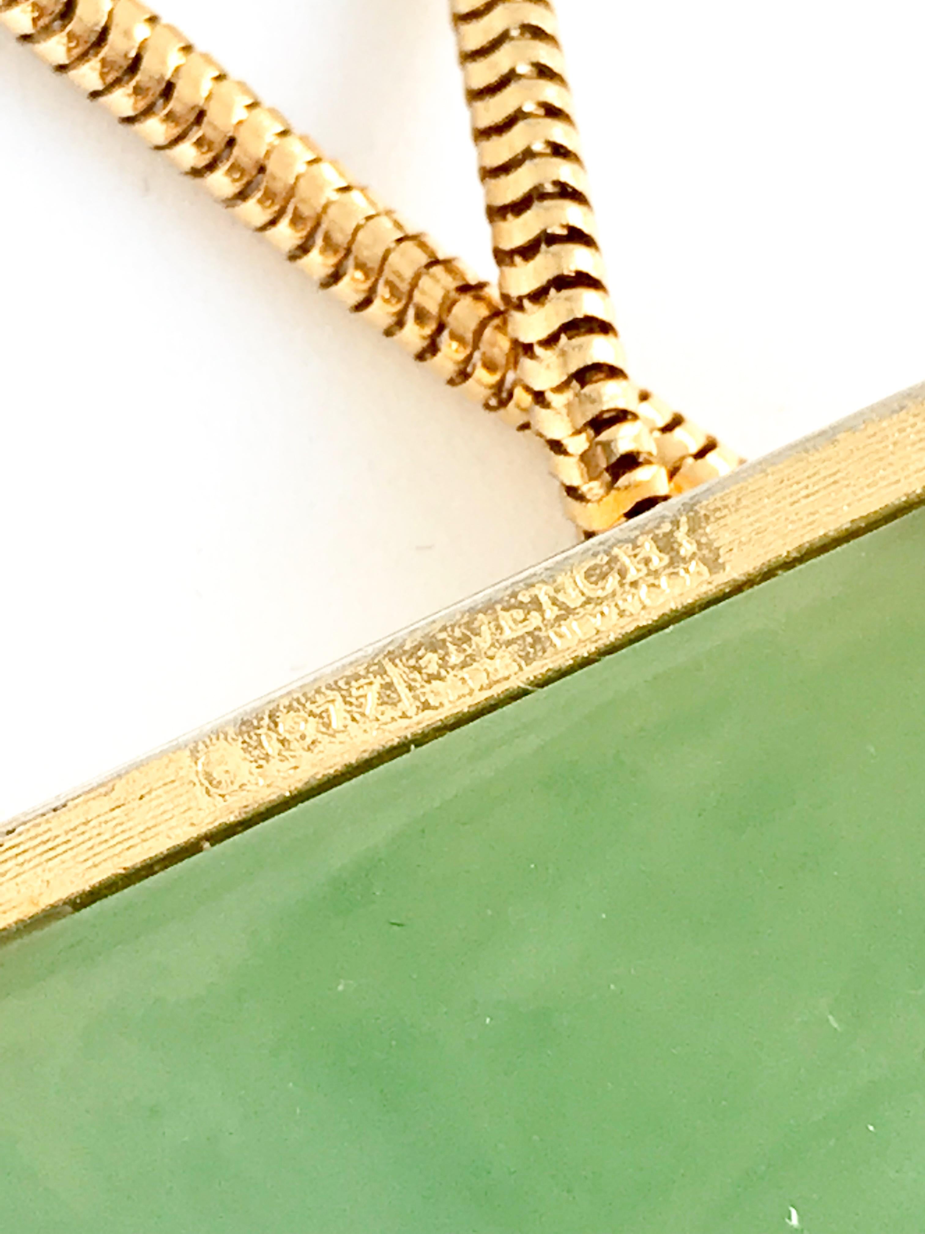 Givenchy 1970s Vintage Gold Plated Jade Green Pendant Necklace  6