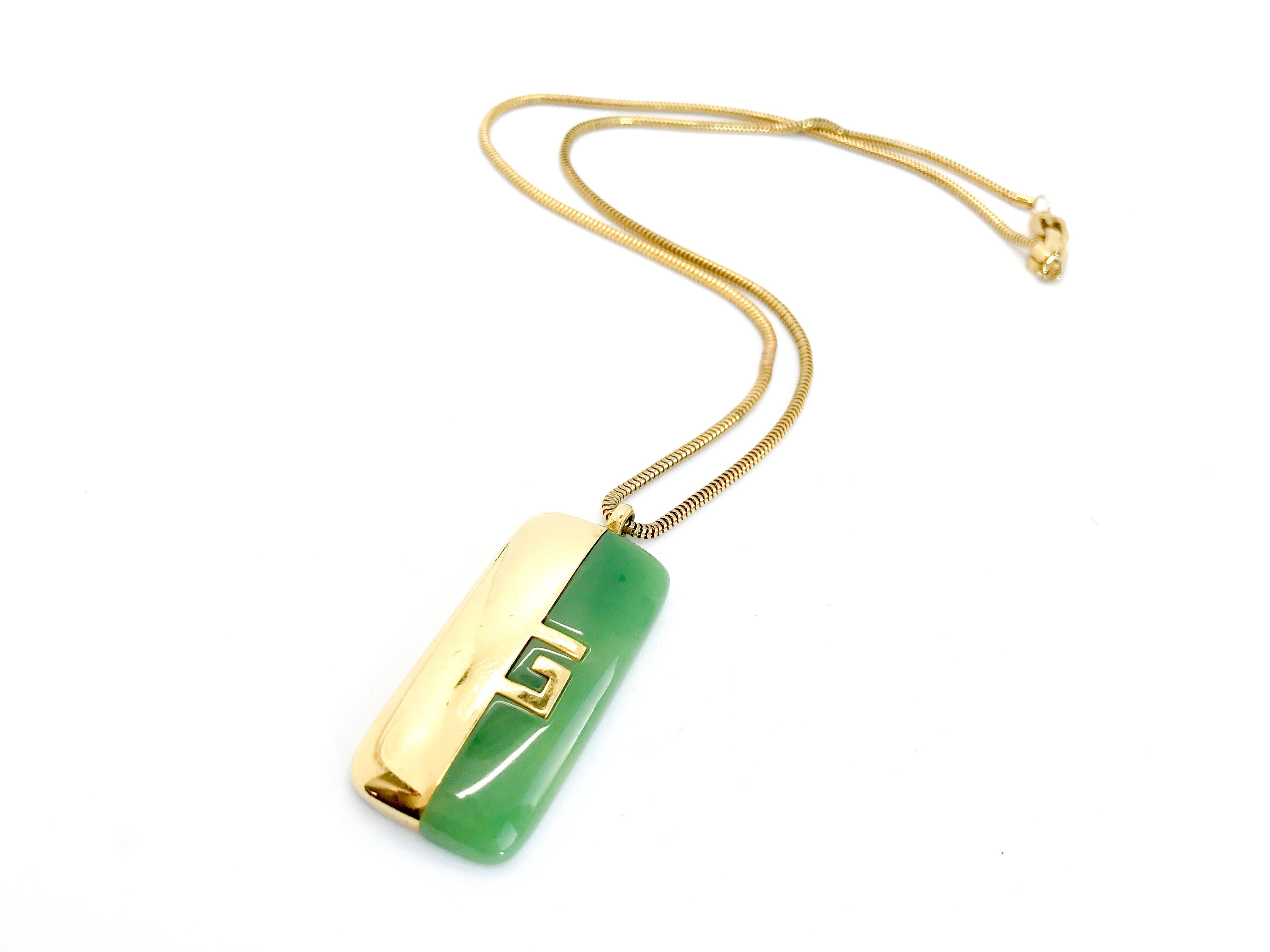 Givenchy 1970s Vintage Gold Plated Jade Green Pendant Necklace  In Fair Condition In London, GB