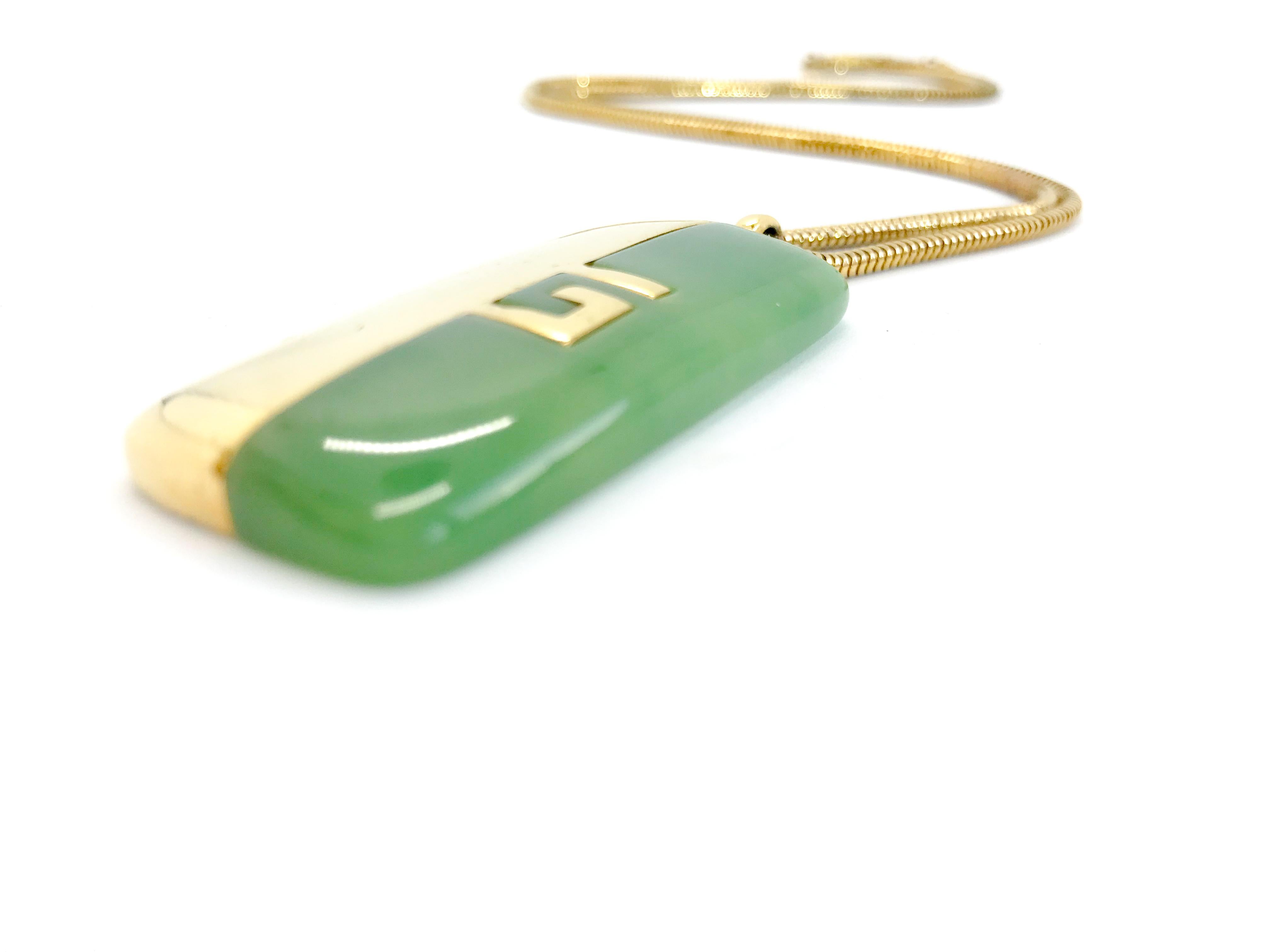 Givenchy 1970s Vintage Gold Plated Jade Green Pendant Necklace  2