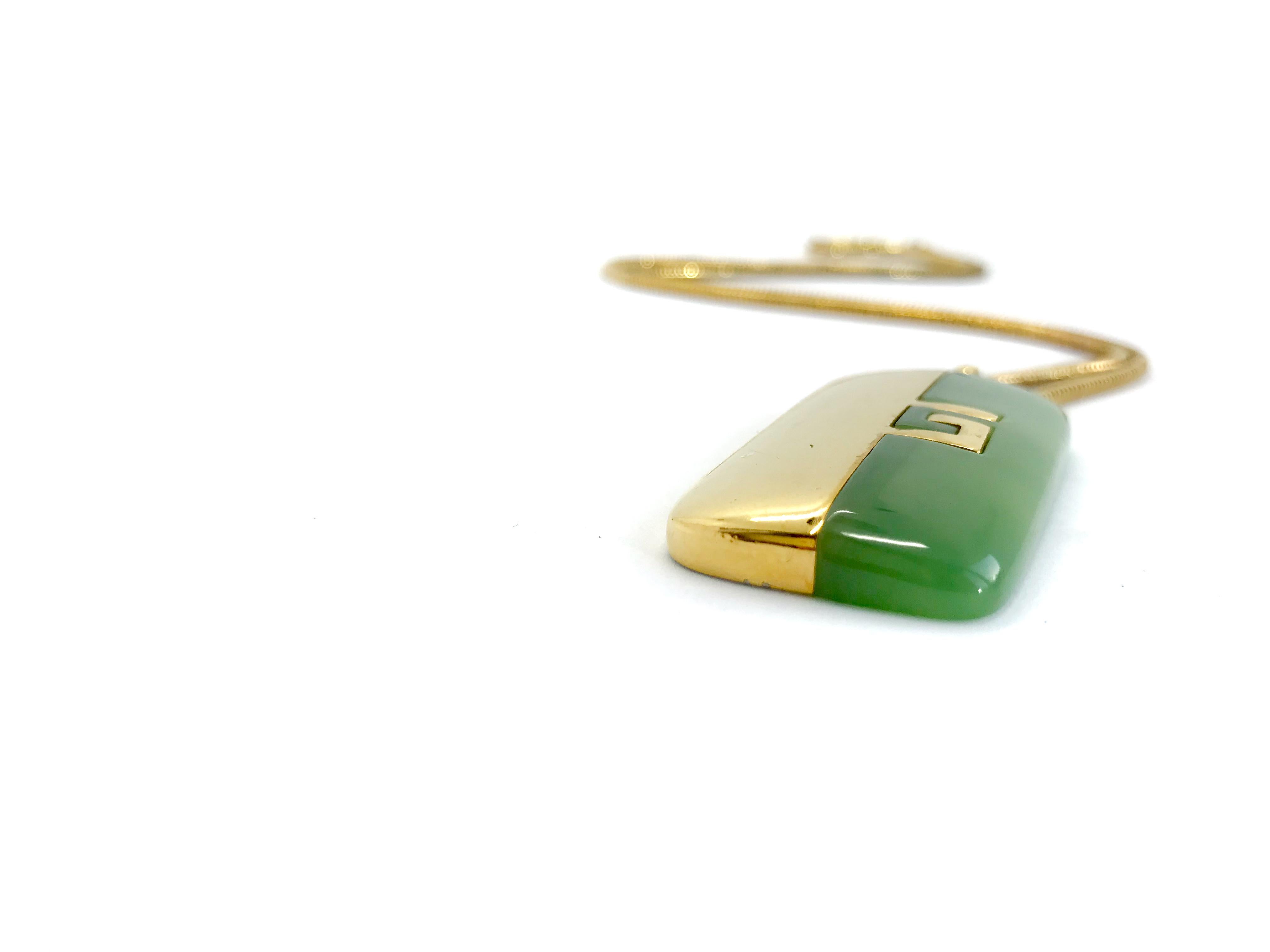 Givenchy 1970s Vintage Gold Plated Jade Green Pendant Necklace  4