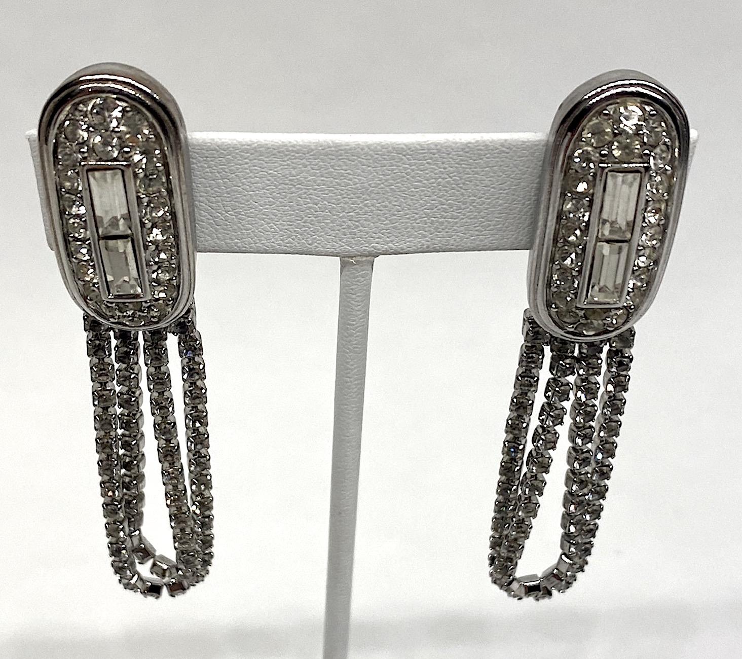 Givenchy 1980s Art Deco Rhinstone Fringe Earrings In Good Condition In New York, NY