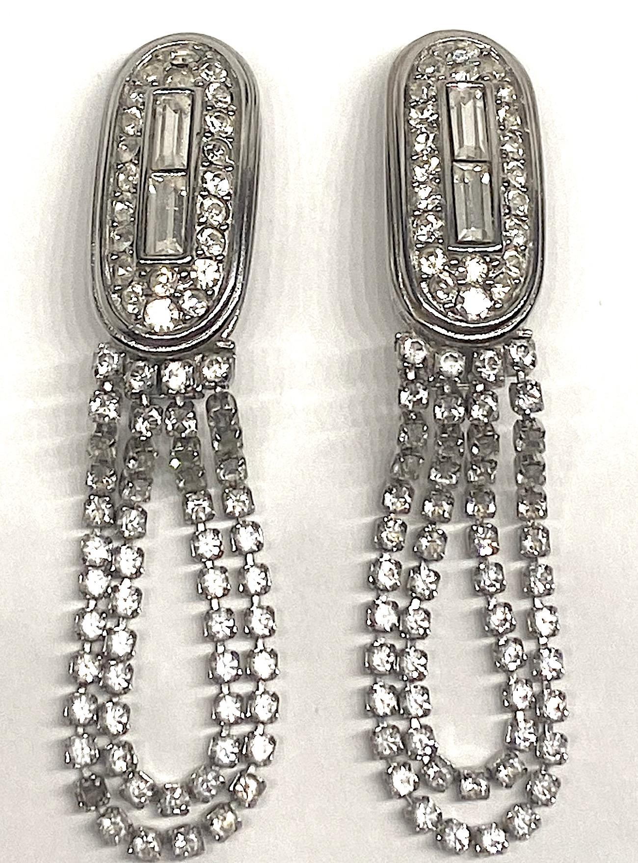 Givenchy 1980s Art Deco Rhinstone Fringe Earrings 5