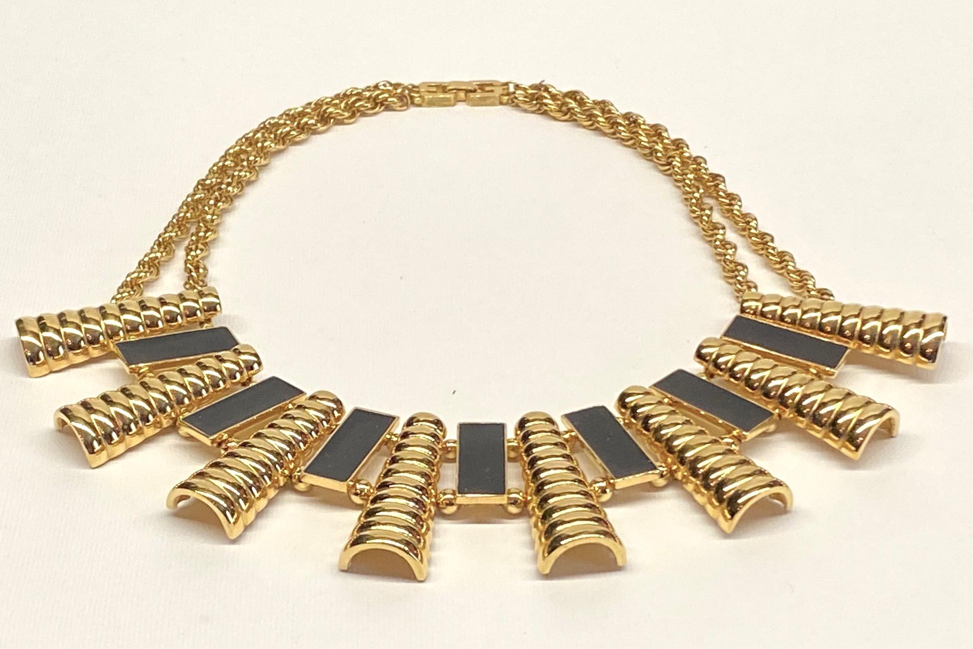 Givenchy 1980s Black Enamel & Gold Art Deco Necklace 13
