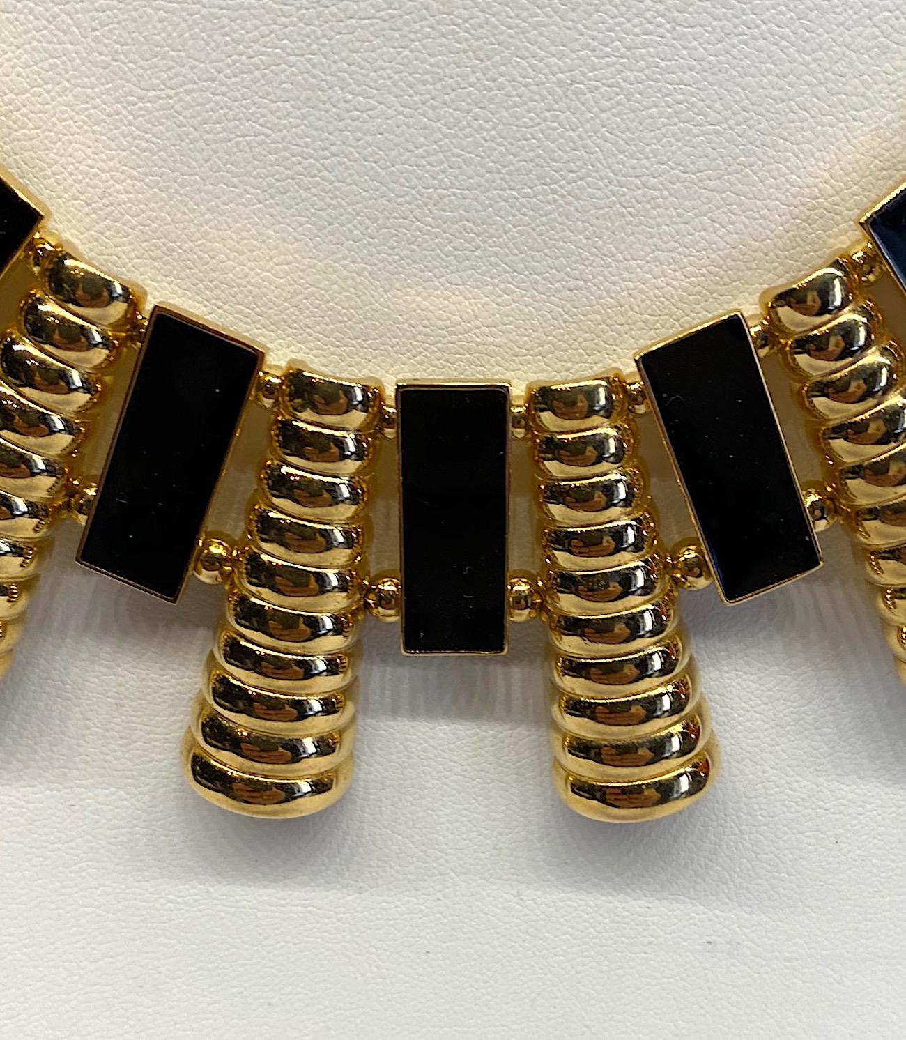 Givenchy 1980s Black Enamel & Gold Art Deco Necklace In Good Condition In New York, NY