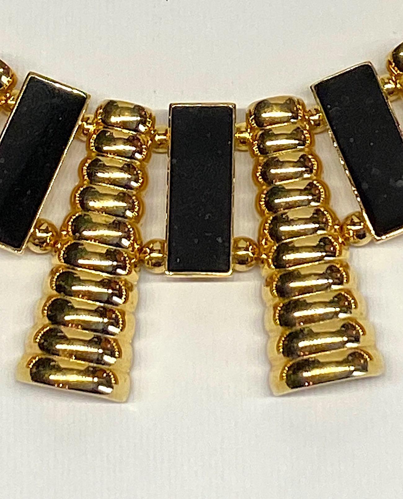 Givenchy 1980s Black Enamel & Gold Art Deco Necklace 2