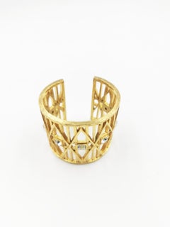 Givenchy, manchette large bracelet jonc vintage en or avec strass, années 1980