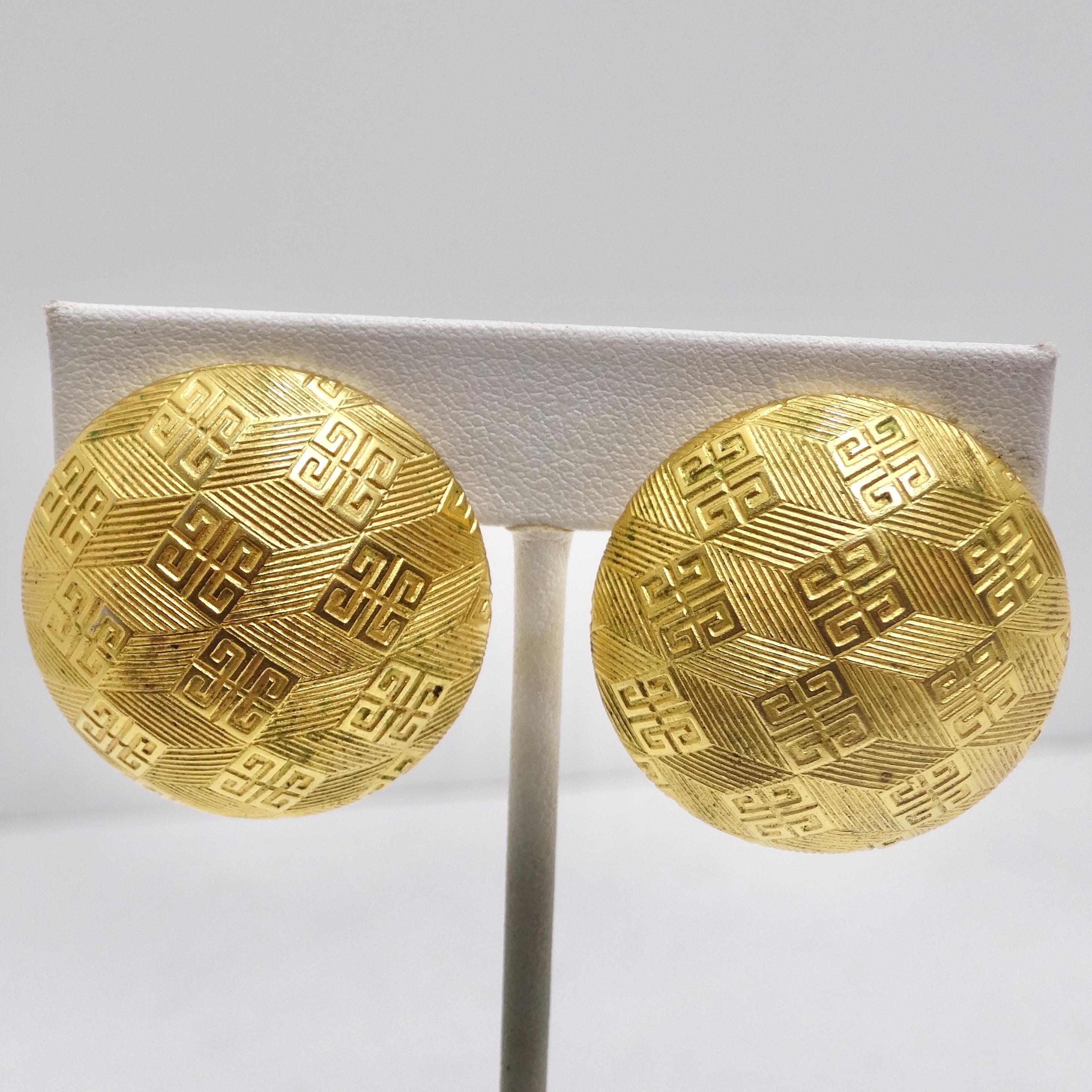Givenchy 1980s Gold Plated Monogram Clip On Earrings In Good Condition In Scottsdale, AZ