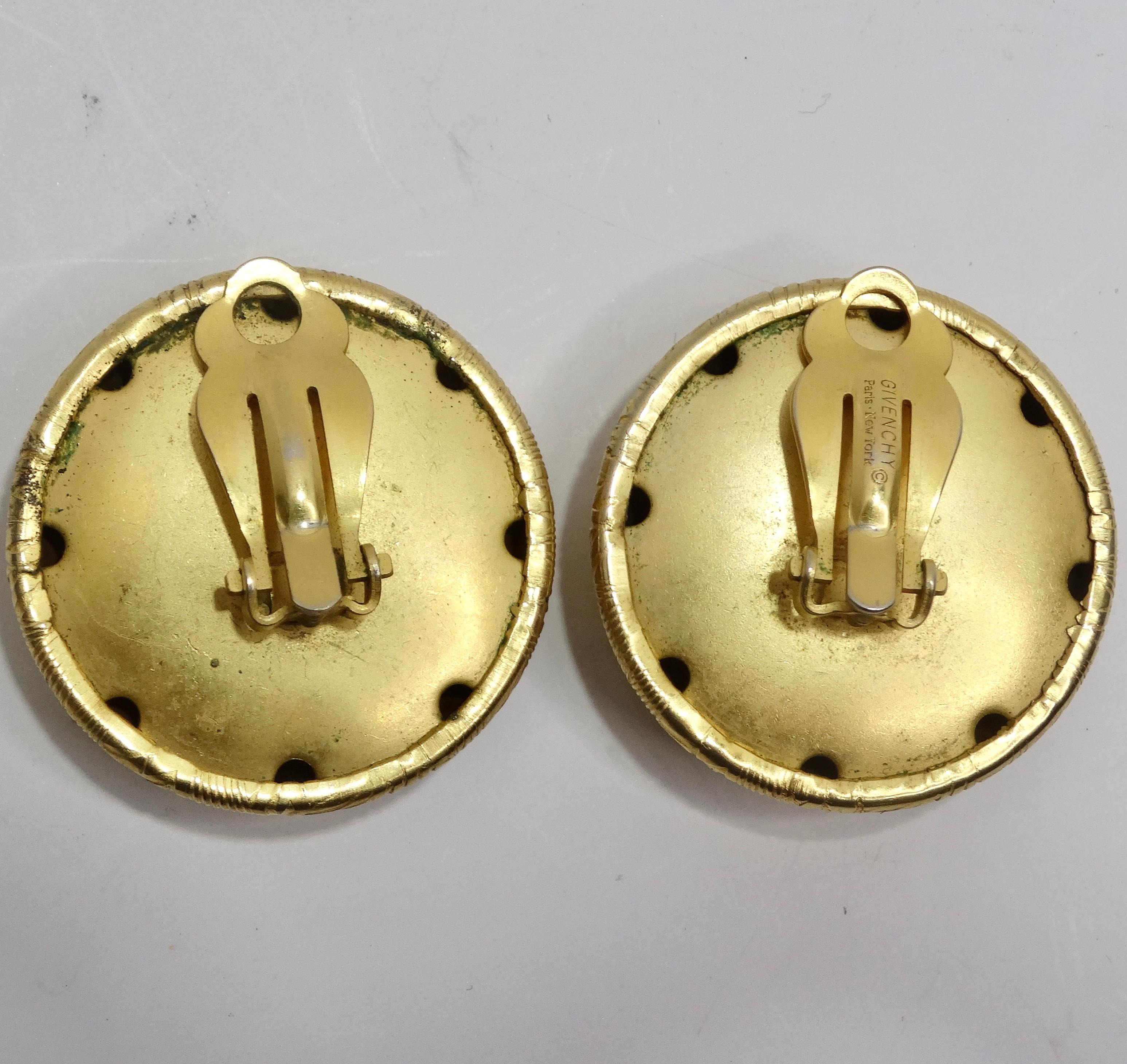 Givenchy 1980s Gold Plated Monogram Clip On Earrings 1