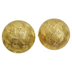 Givenchy 1980s Gold Plated Monogram Clip On Earrings