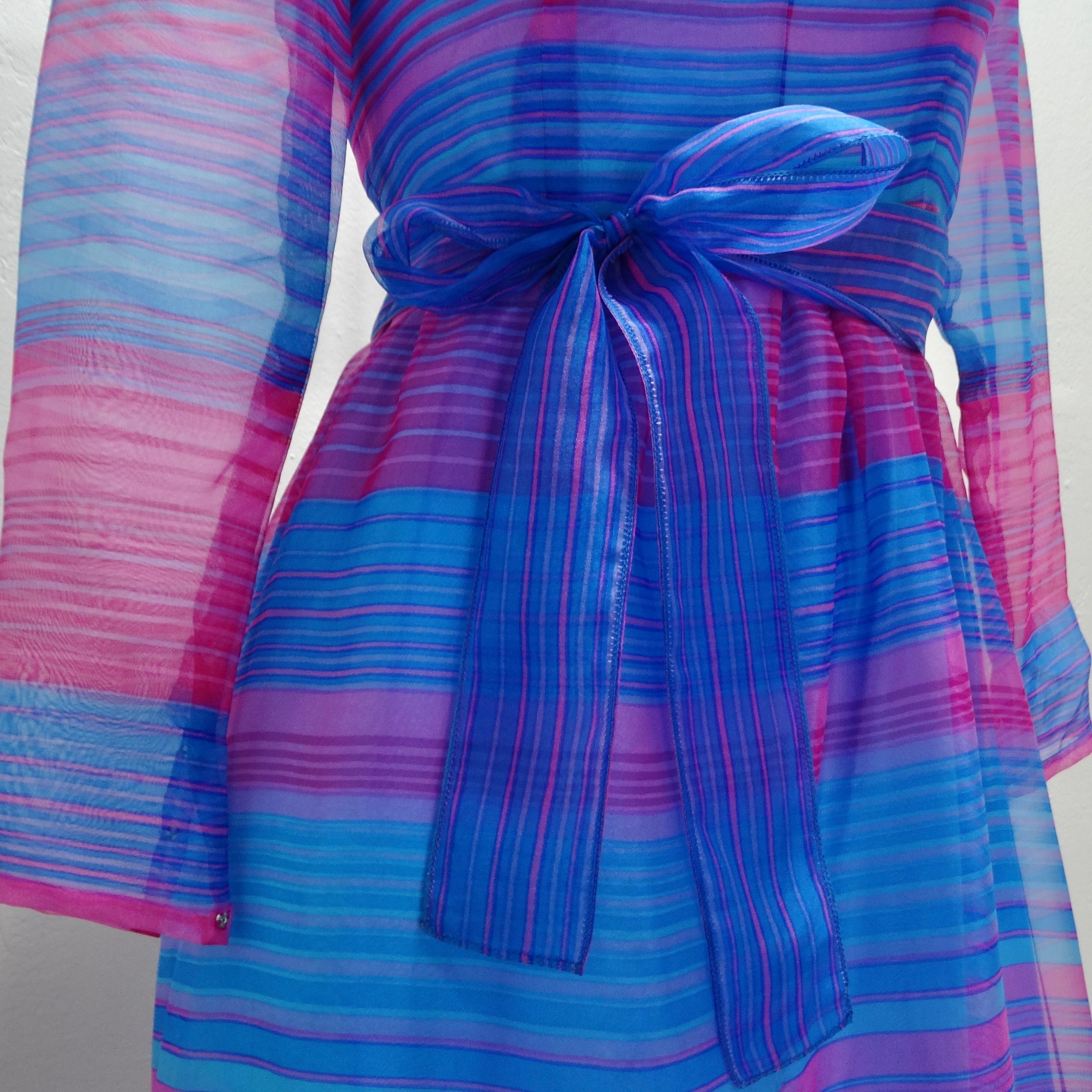 Givenchy 1980s Rosa & Blau gestreiftes Kleid im Zustand „Hervorragend“ im Angebot in Scottsdale, AZ