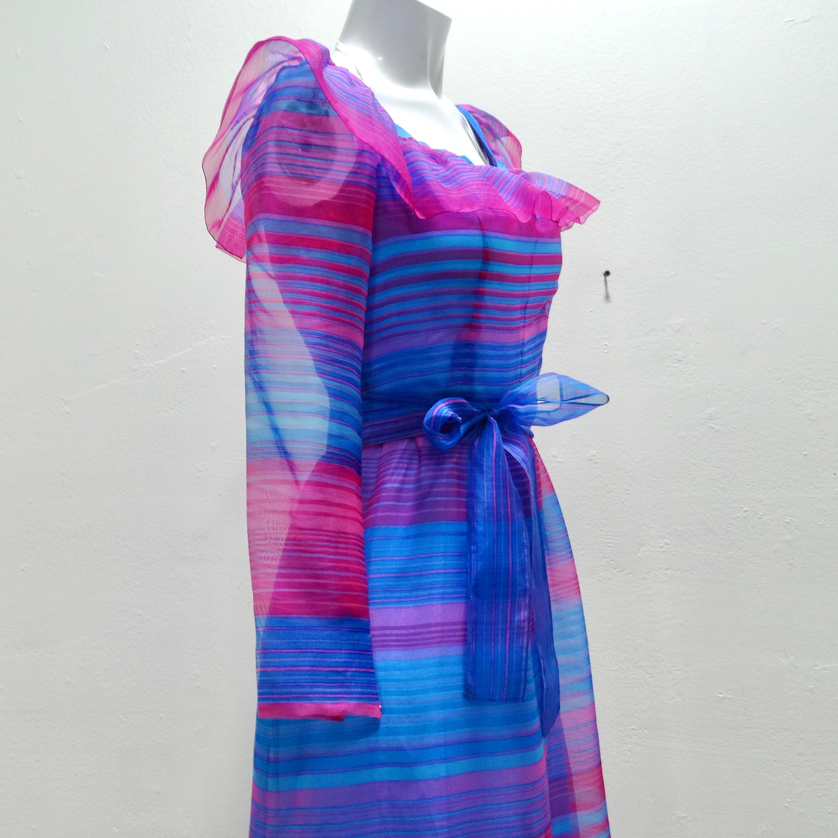 Givenchy 1980s Pink & Blue Stripe Dress For Sale 3