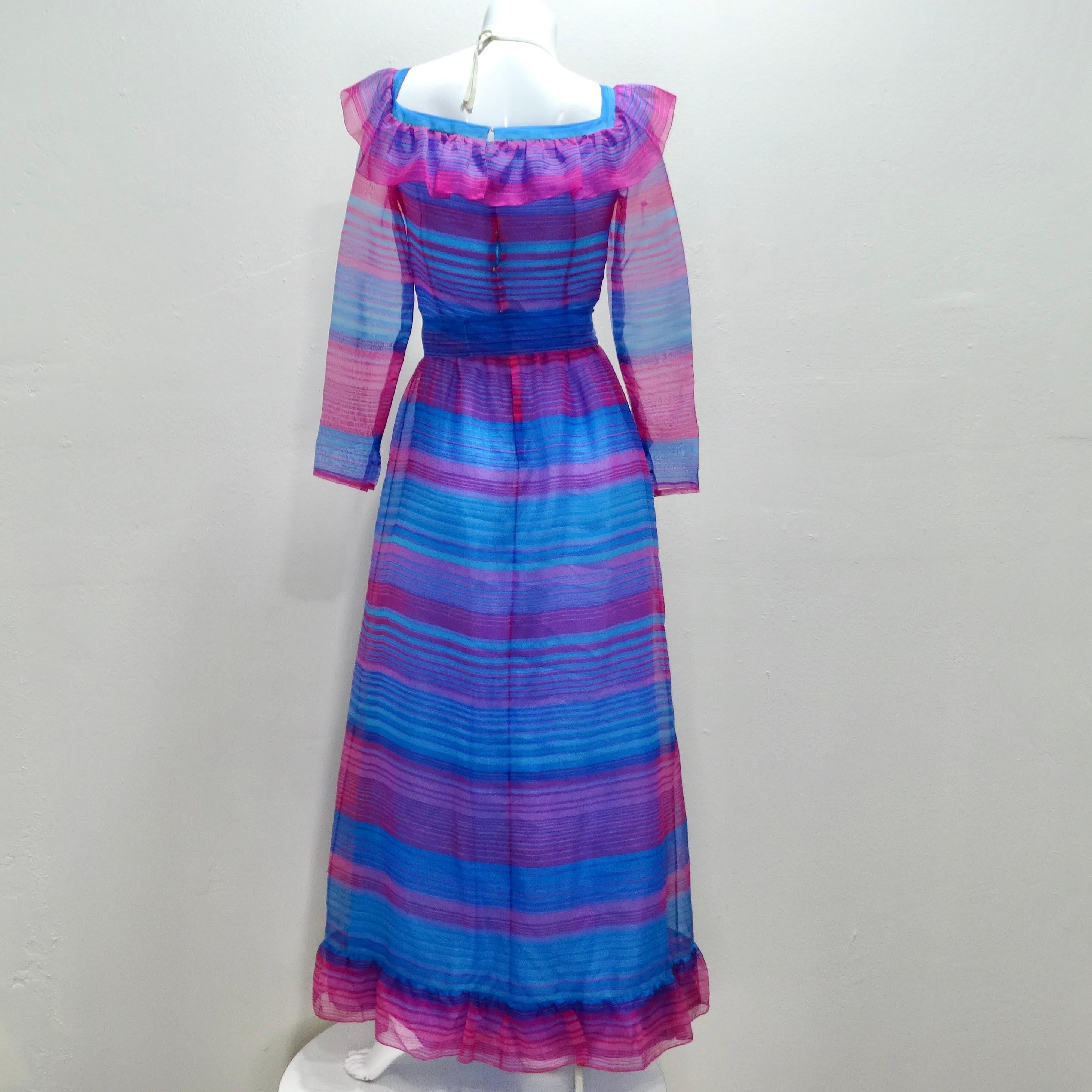 Givenchy 1980s Pink & Blue Stripe Dress For Sale 4