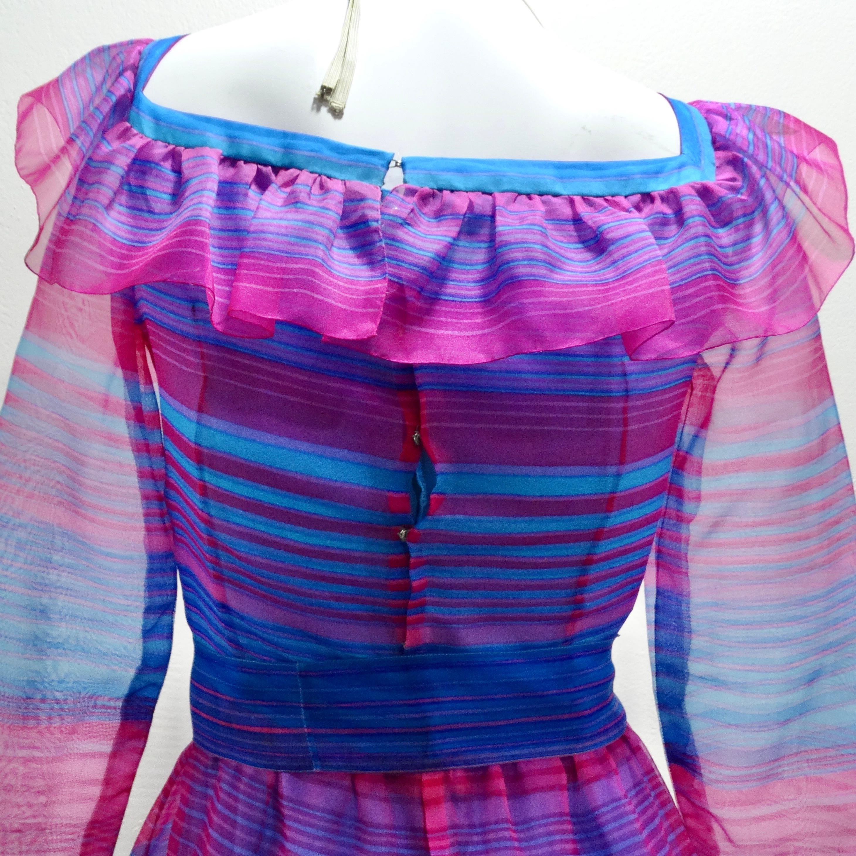 Givenchy 1980s Pink & Blue Stripe Dress For Sale 5