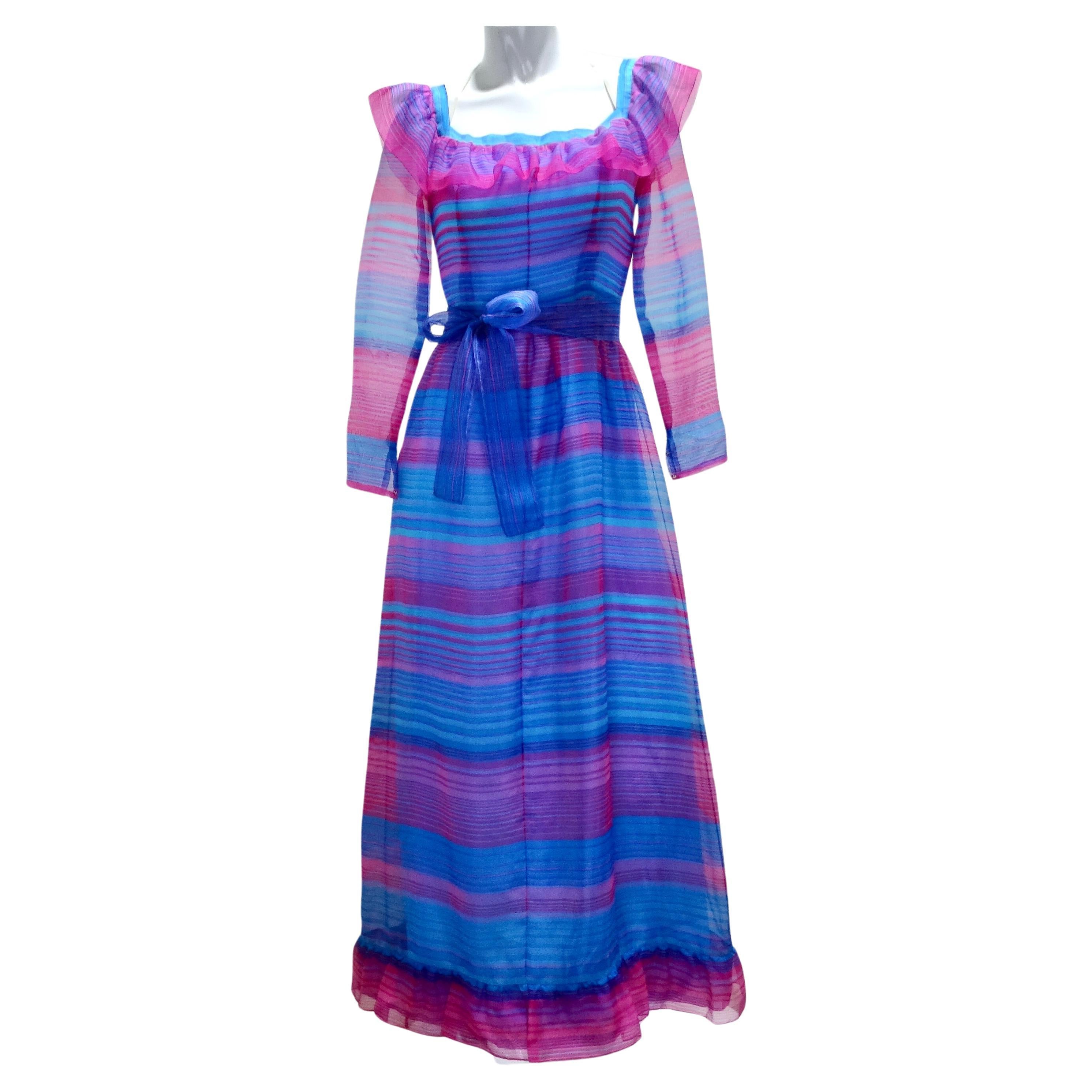 Givenchy 1980s Rosa & Blau gestreiftes Kleid im Angebot
