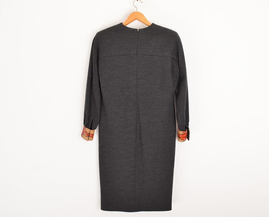Givenchy 1980'S Wool & Python Skin Long Sleeve Cocktail Dress For Sale 4
