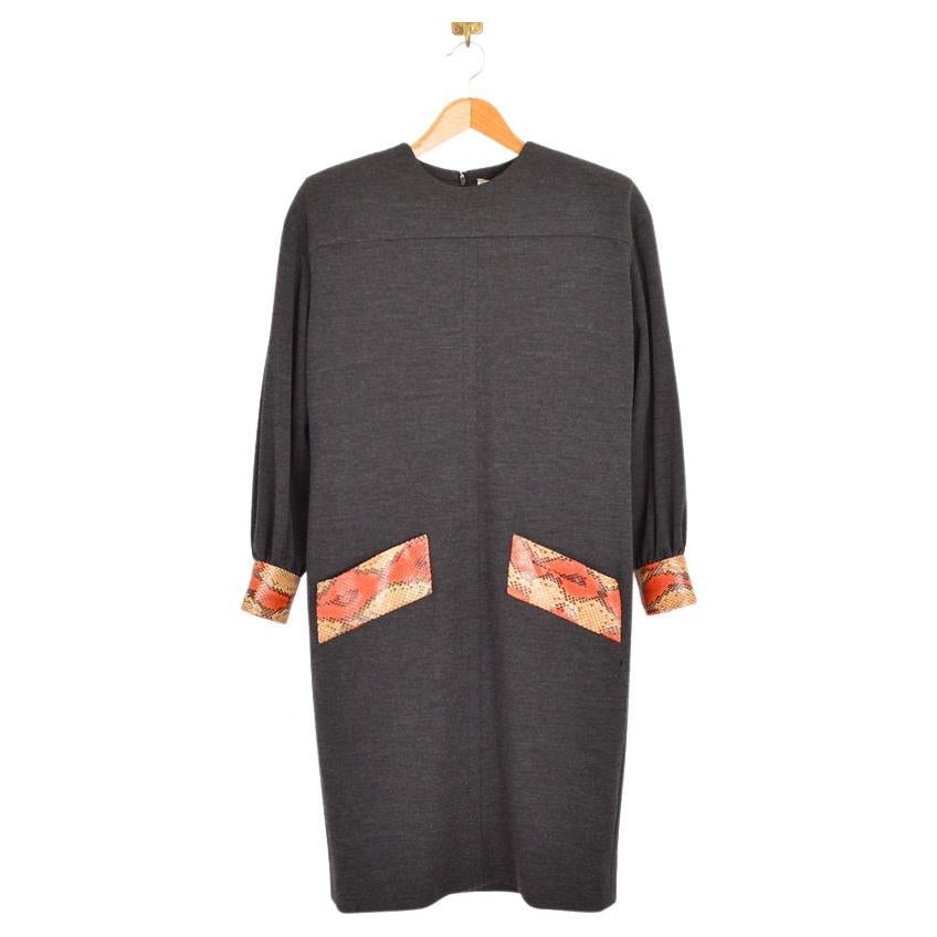 Givenchy 1980'S Wool & Python Skin Long Sleeve Cocktail Dress For Sale