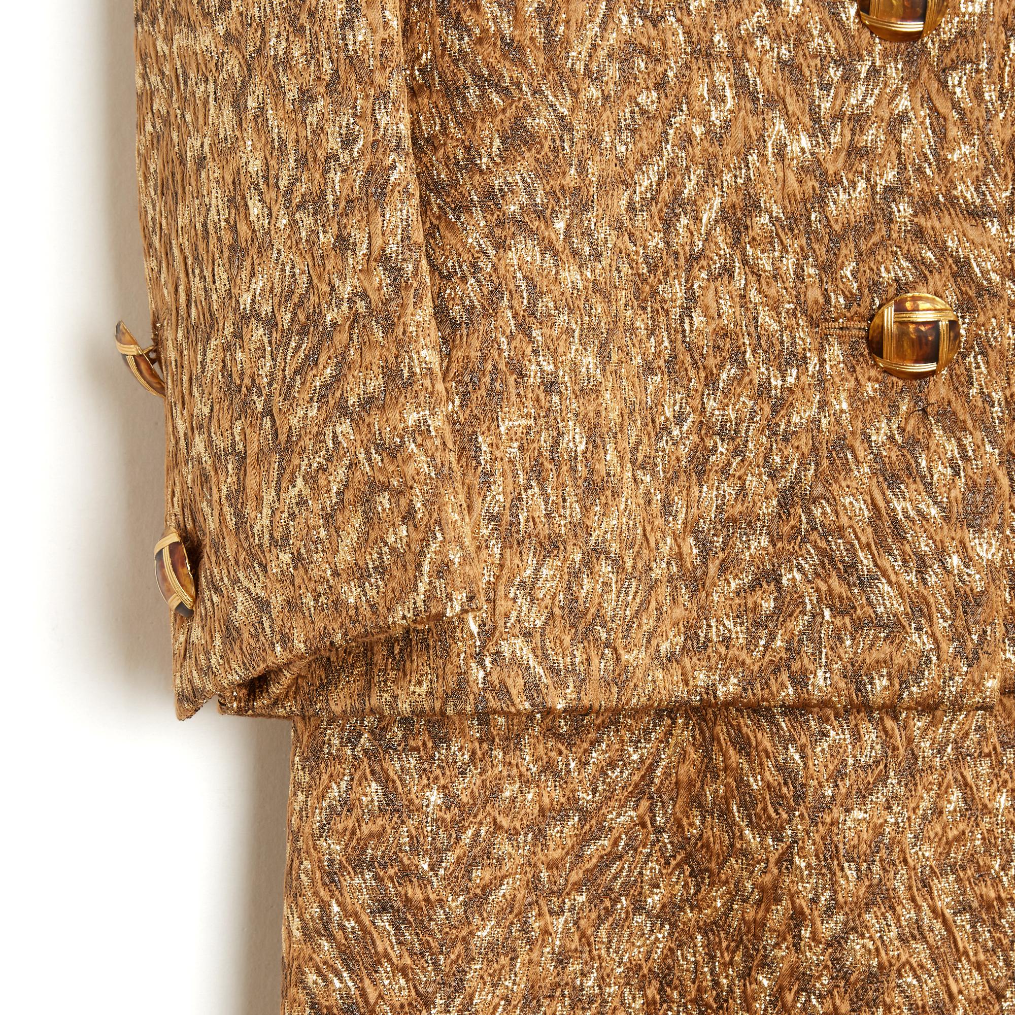 Givenchy 1990s Alta Costura Veste Jupes FR38 Conjunto Brocado Dorado UK10 US8 1