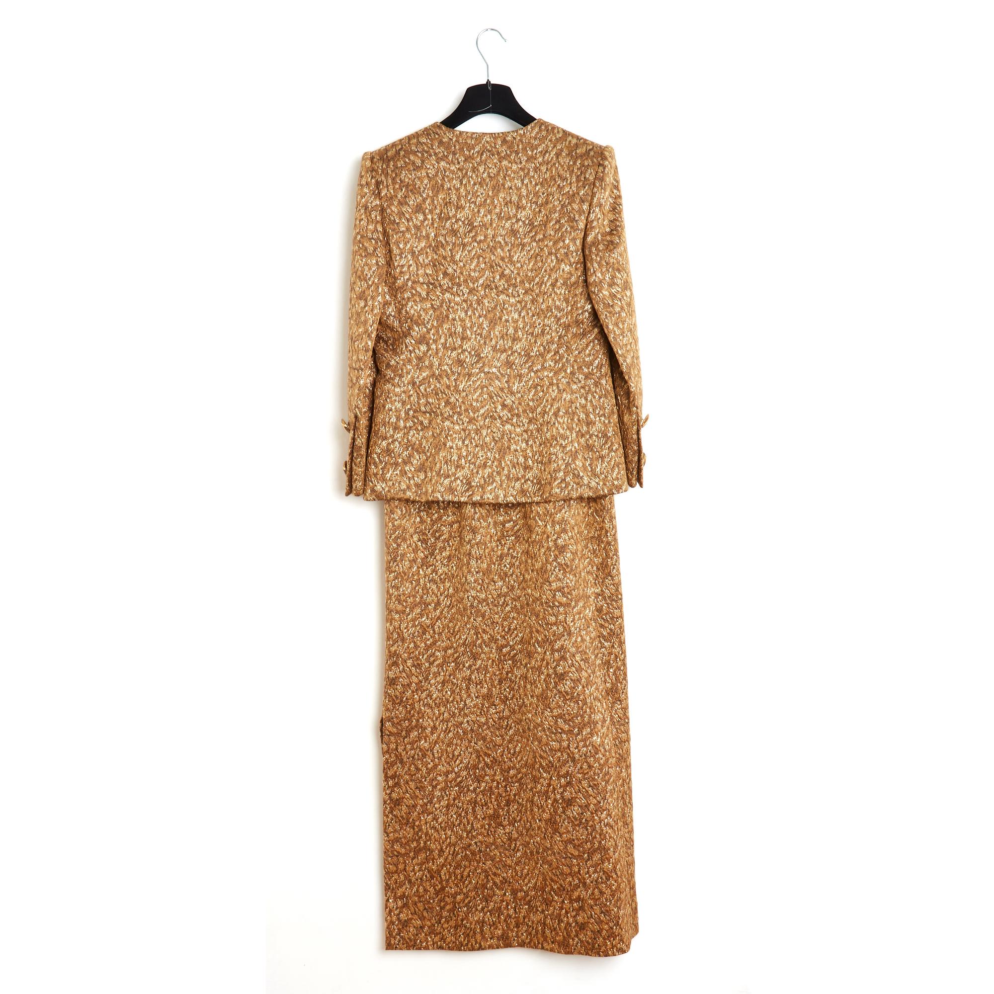 Givenchy 1990s Alta Costura Veste Jupes FR38 Conjunto Brocado Dorado UK10 US8 3