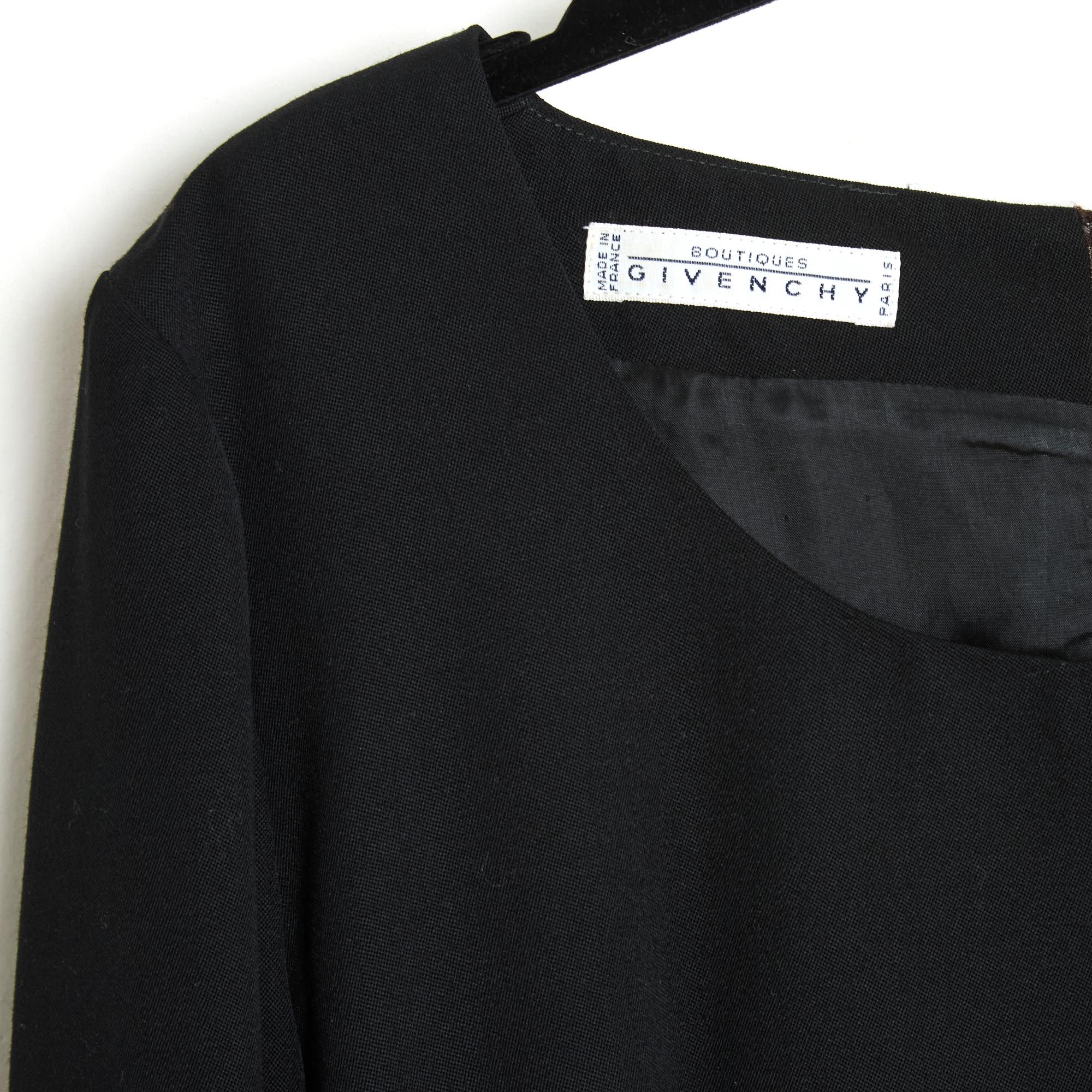 Women's Givenchy 1990s Robe FR38 Black Wool and Shot silk Wrists UK10 US8 For Sale