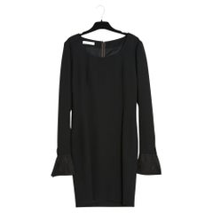 Vintage Givenchy 1990s Robe FR38 Black Wool and Shot silk Wrists UK10 US8