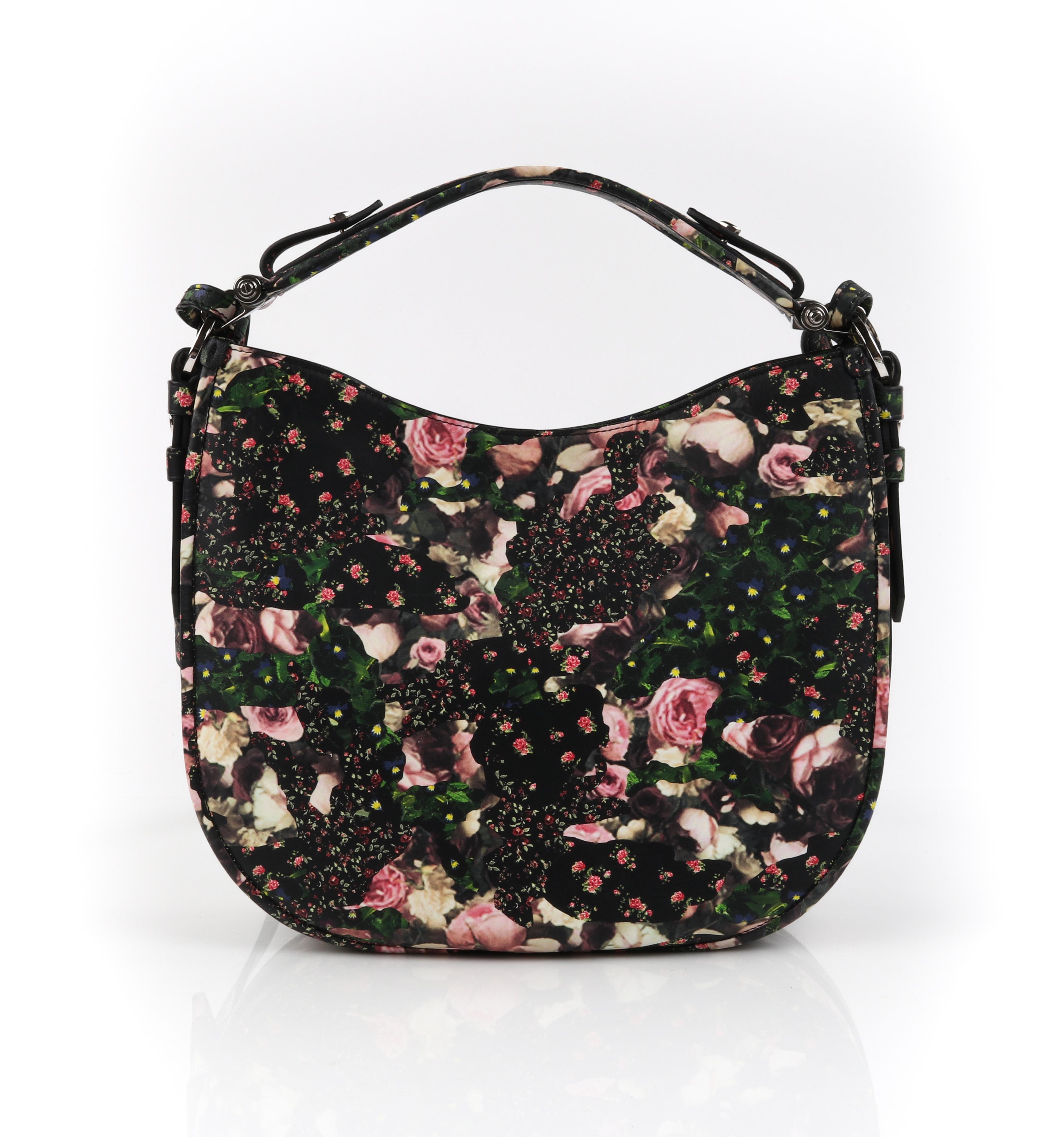 Noir GIVENCHY Sac bandoulière à bandoulière camouflage à fleurs multicolores roses et violettes, 2003 en vente