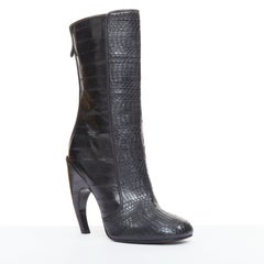 GIVENCHY 2009 multi textured curved horn heel black scaled ankle boots EU40