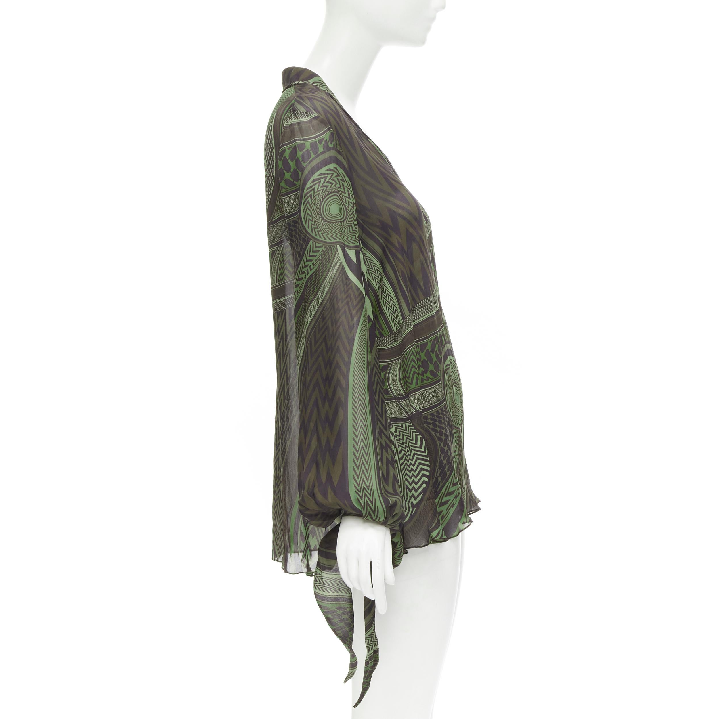 GIVENCHY 2010 Tisci 100% silk green geometric print tie sleeve blouse FR40 M In Excellent Condition In Hong Kong, NT
