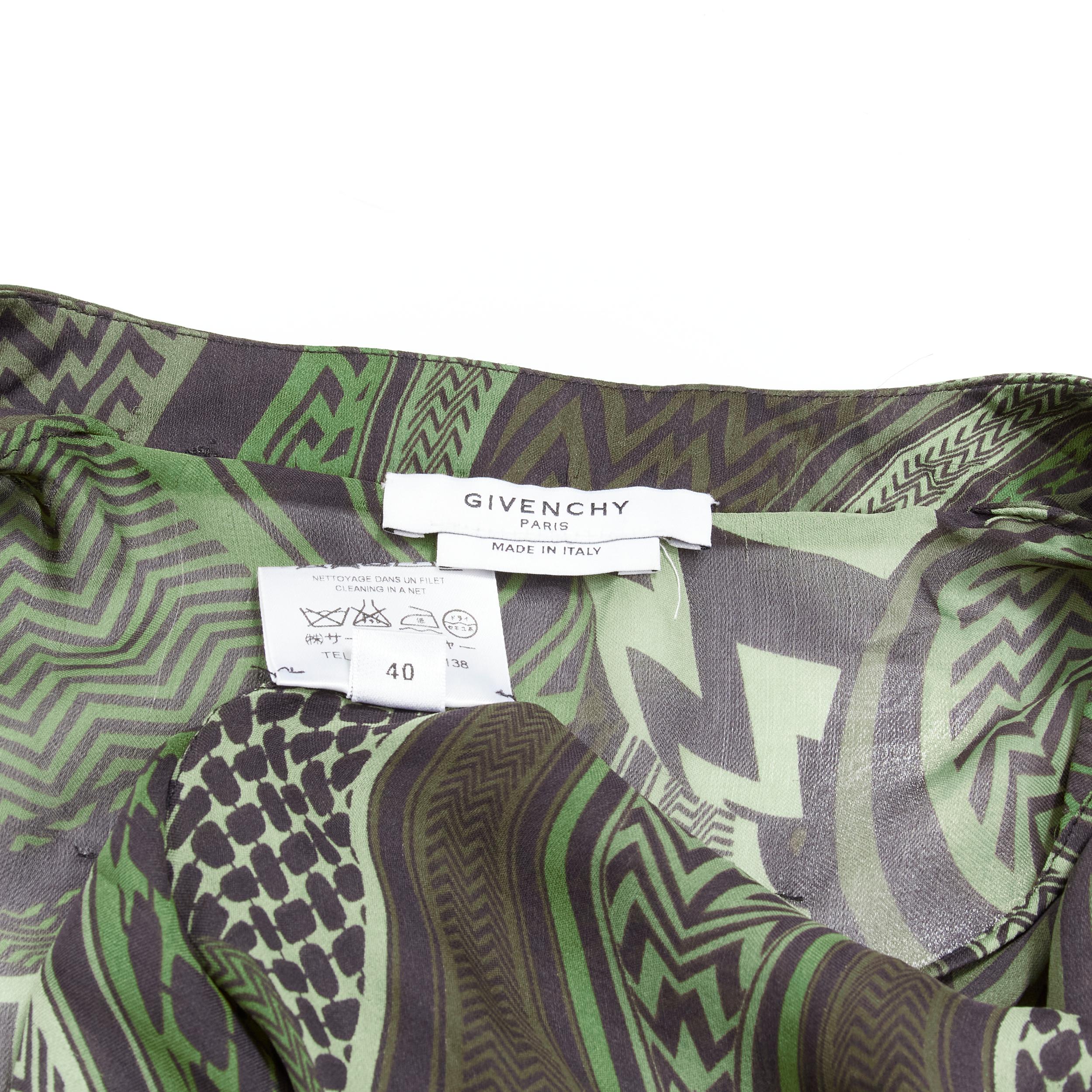 GIVENCHY 2010 Tisci 100% silk green geometric print tie sleeve blouse FR40 M 3
