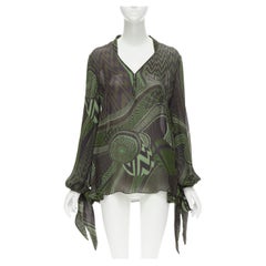 GIVENCHY 2010 Tisci 100% silk green geometric print tie sleeve blouse FR40 M