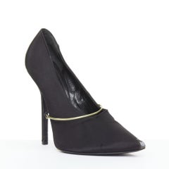 GIVENCHY 2012 Pamela black satin gold bar metal toe stiletto pumps EU40