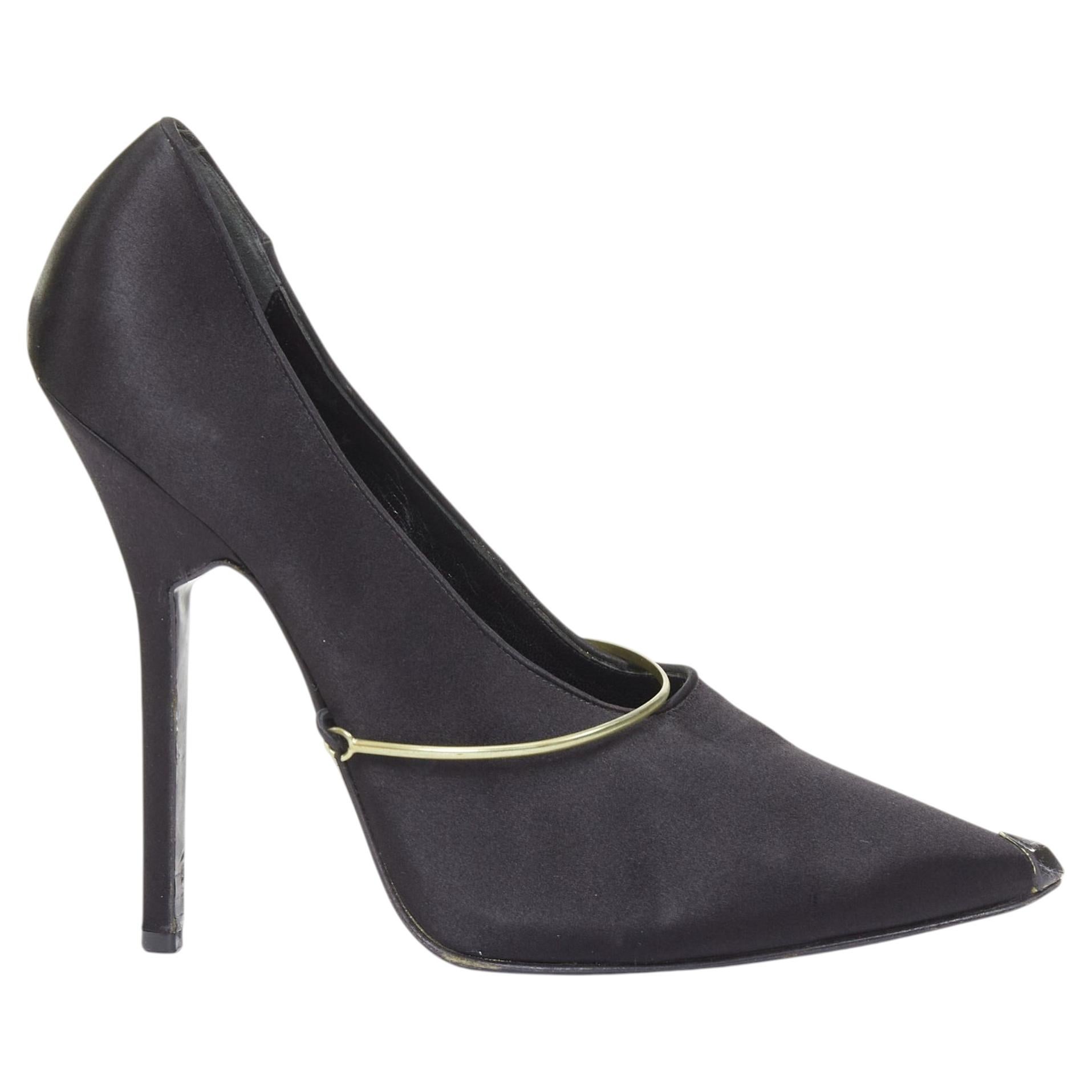 Pre-owned Givenchy 2012 Pamela Black Satin Gold Bar Metal Toe Stiletto Pumps Eu40