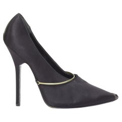 GIVENCHY 2012 Pamela black satin gold bar metal toe stiletto pumps EU40