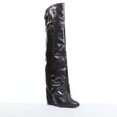 GIVENCHY 2012 Runway Shark Lock  black polished leather foldover boots EU40