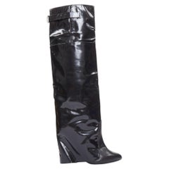 GIVENCHY 2012 Runway Shark Lock  black polished leather foldover boots EU40