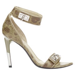 GIVENCHY 2012 Runway Shark Lock khaki textured leather turnlock sandals EU38